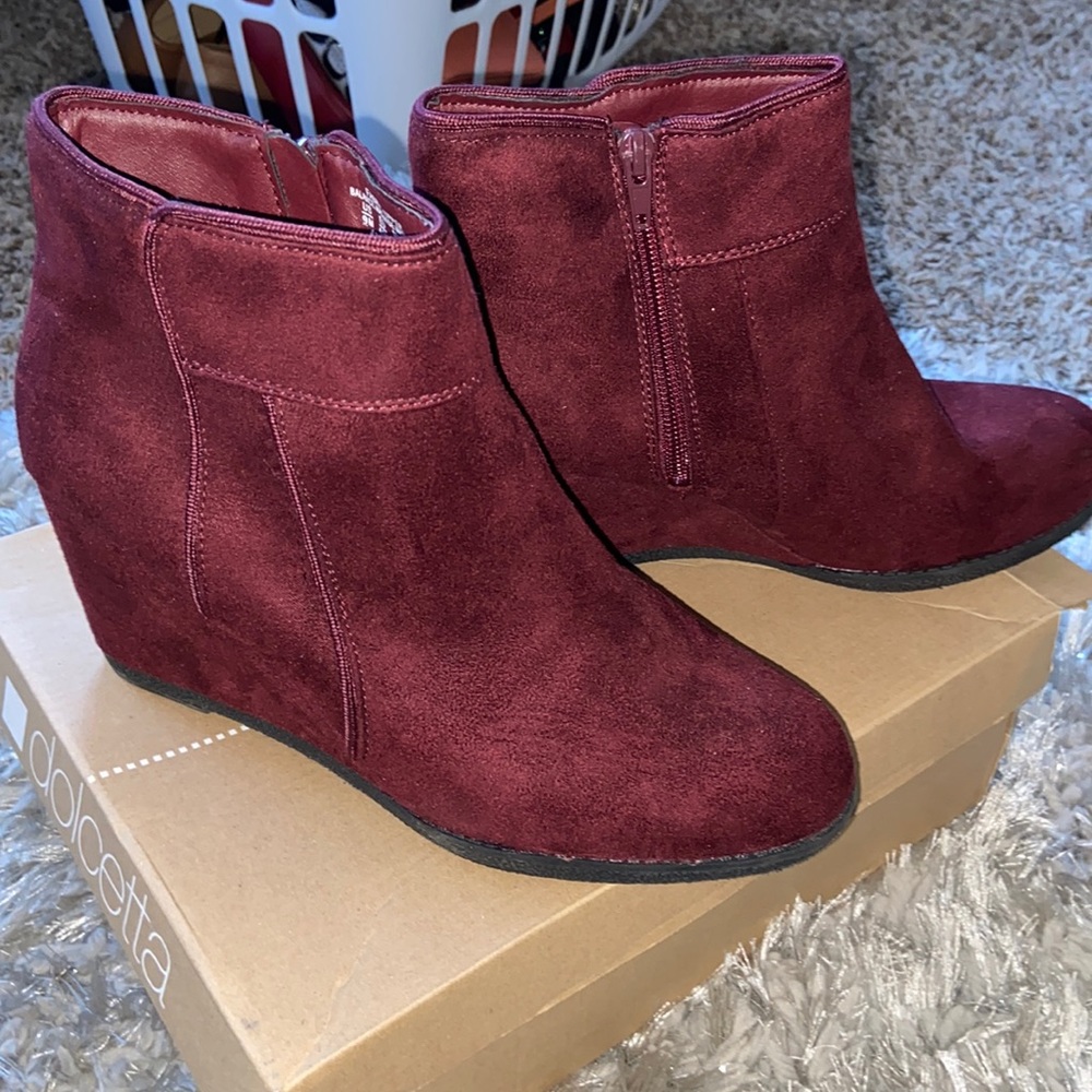 Burgundy Suede Ankle Boots